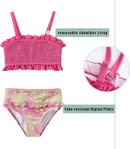 Miniatura 3 de Traje de baño de dos piezas para niñas, traje de baño fruncido hawaiano de 3 a 16 años