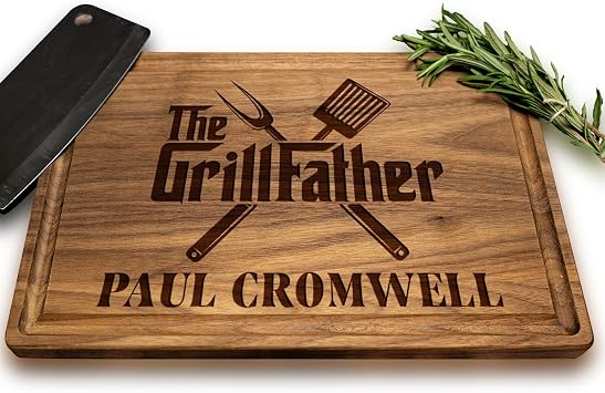 Personalized Grillfather Cutting Board for Dad, Husband, Grandpa or Father-in-Law, Custom Wooden BBQ Grilling Board for Men, Fathers Day Gift for Him