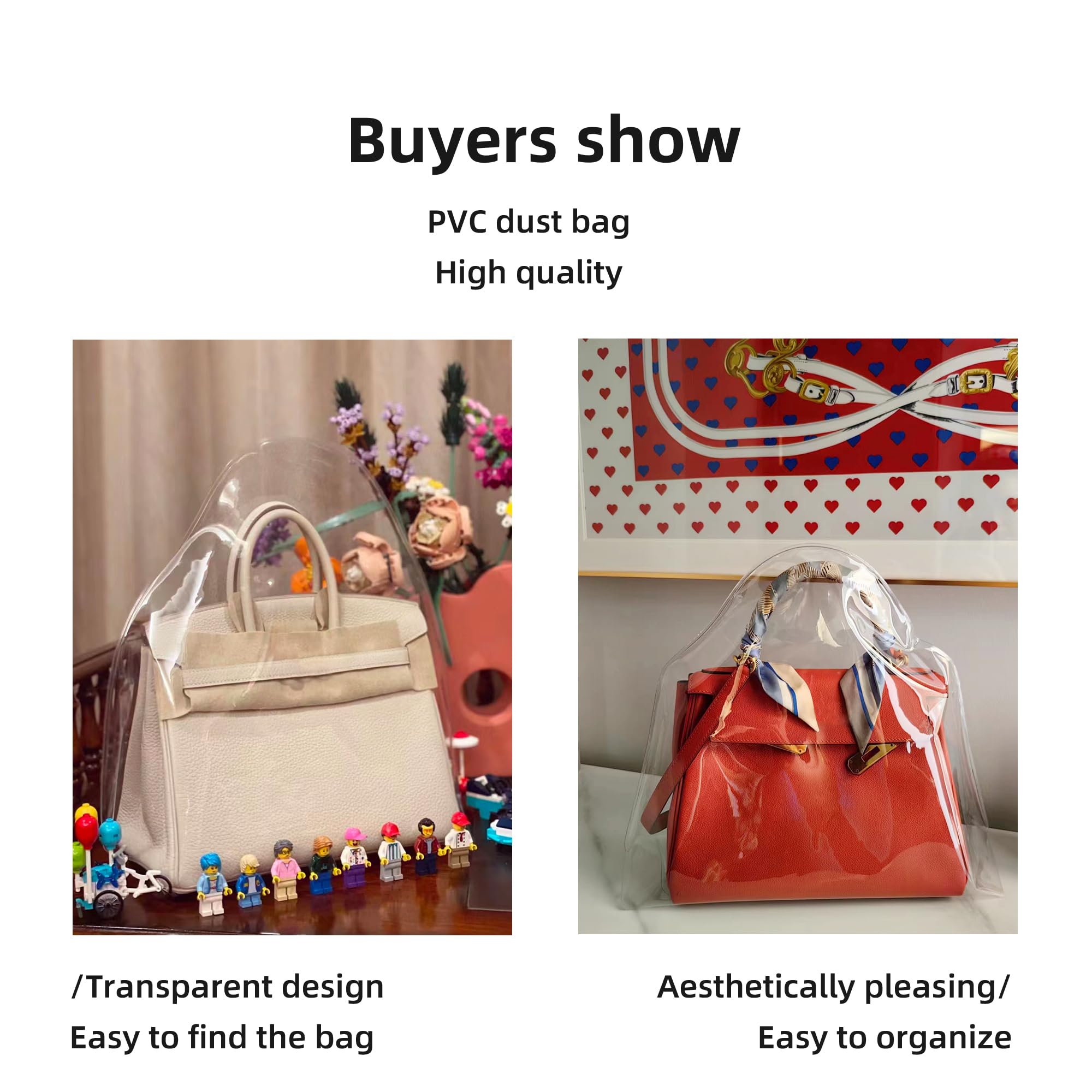 DGAZ Bolsas transparentes para el polvo para bolsos de lujo, bolsa de almacenamiento impermeable, protector de bolso ligero