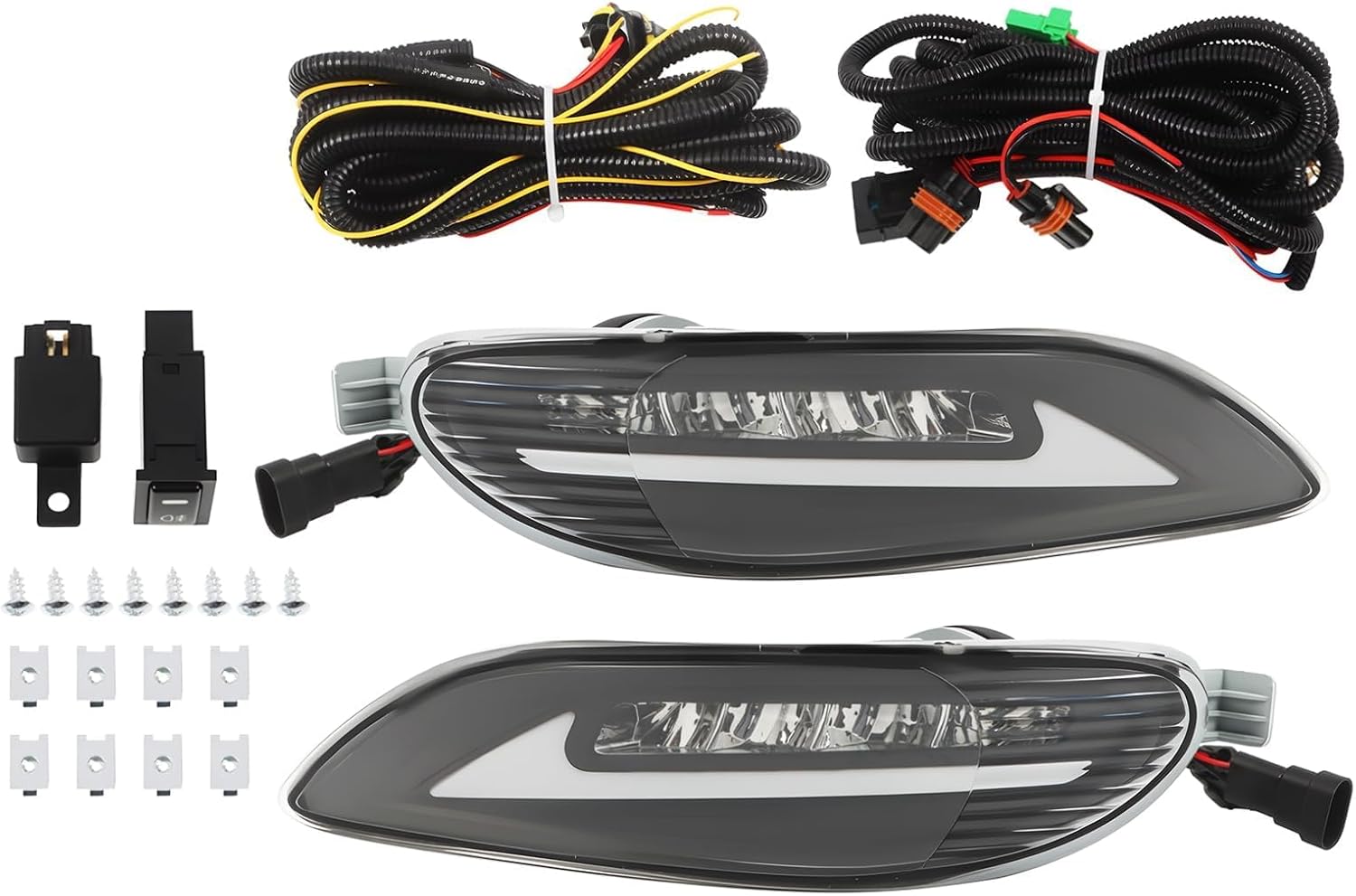 Front DRL Fog Light Assembly Compatible with Corolla 2005-2008/ Camry 2002-2004/ Solara 2002-2003 Clear Fog Lamp w/Dynamic Turn Signals and Daytime Running Lights 81220-AA011 81210-AA011