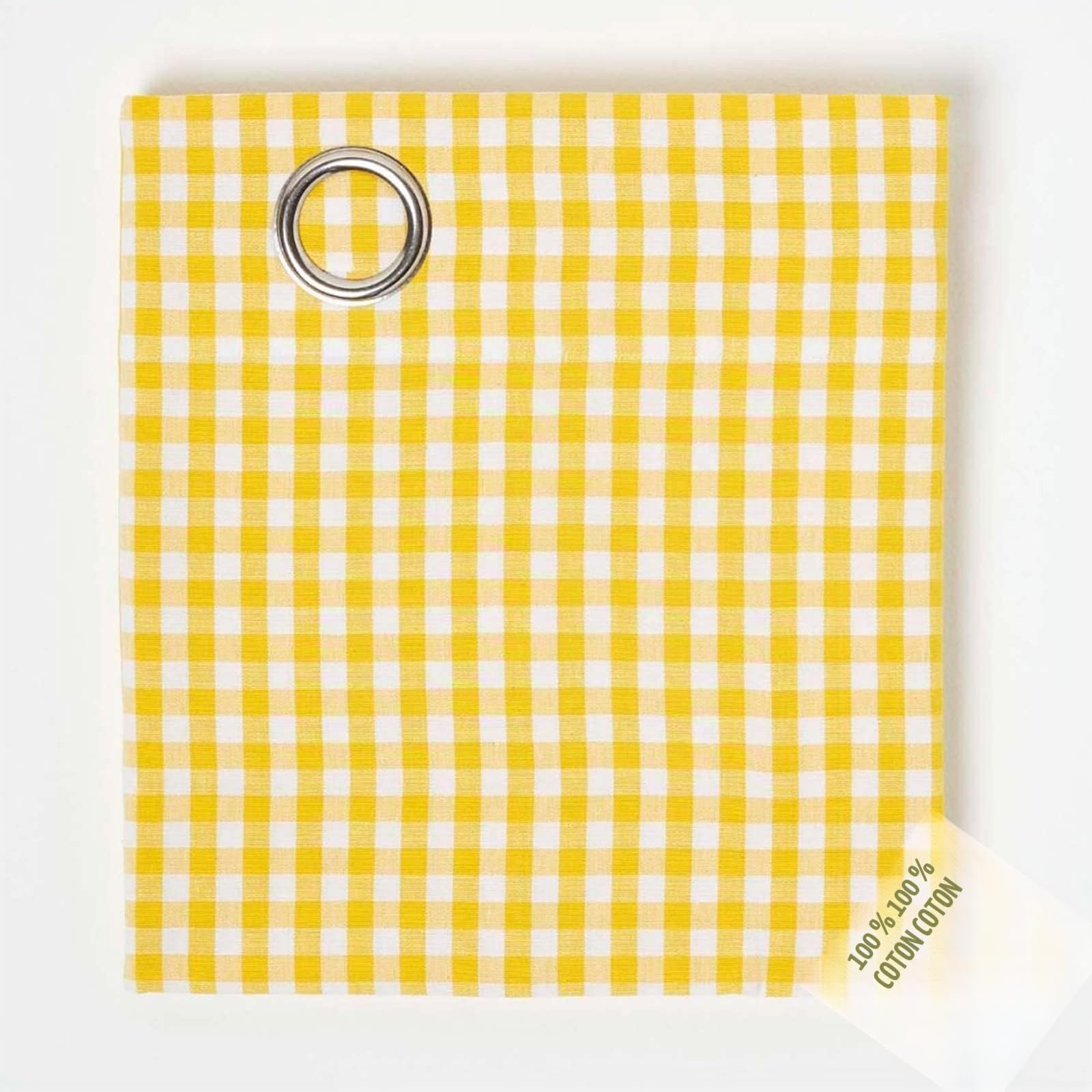 HOMESCAPES – Paire de Rideaux à Carreaux Jaune Prêt-à-Poser – 137 x 228 cm