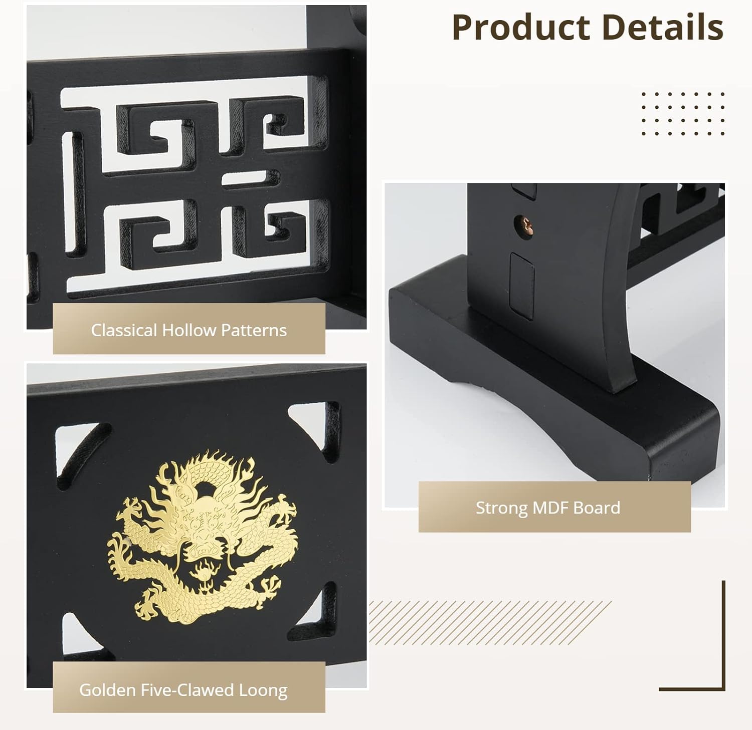 Sword Stand, Classical Chinese Five-Clawed Loong Sword Holder, Double-Layer Katana Display Rack, Wooden Sword Holder for Katana, Wakizashi, Zoro Sword, Lightsaber