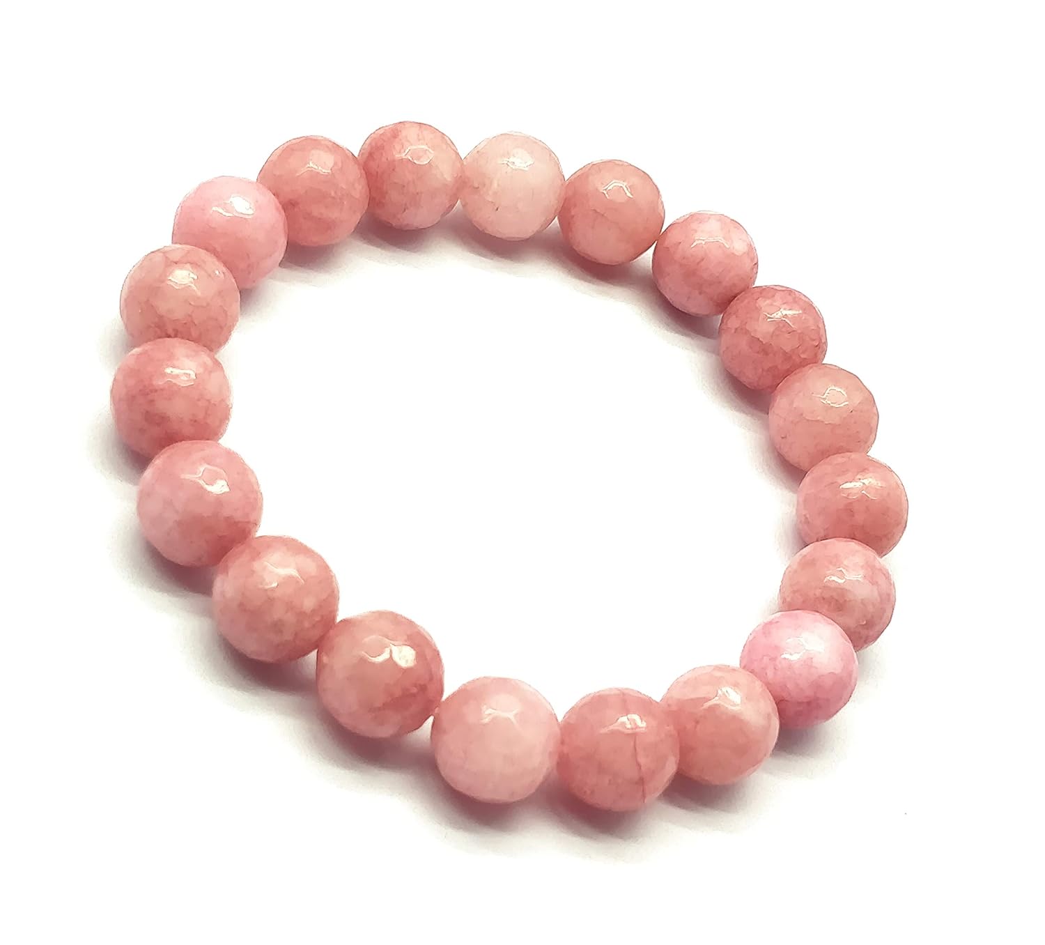 GEMZ Natural Pink Quartz Chalcedony 6 mm Round Smooth Beads Stretchable 7 inch Bracelet Healing/Meditation/Prosperity