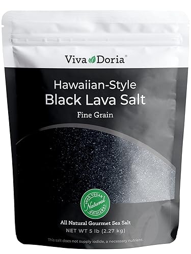 Viva Doria Hawaiian Black Lava Sea Salt, Fine Grain, Lava Salt, 5 lb (2.27 kg)