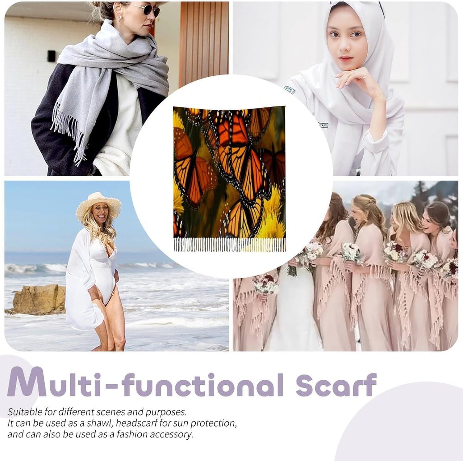 Monarch Butterflie Scarf for Women Men Soft Warm Fashion Blanket Scarves Classic Cashmere Feel Scarf Long Shawl Large Scarves Cold Weather Thick Blanket Scarfs