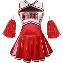 Colorful House Womens Cheerleader Costume Fancy School Uniform Dress+Pom Poms
