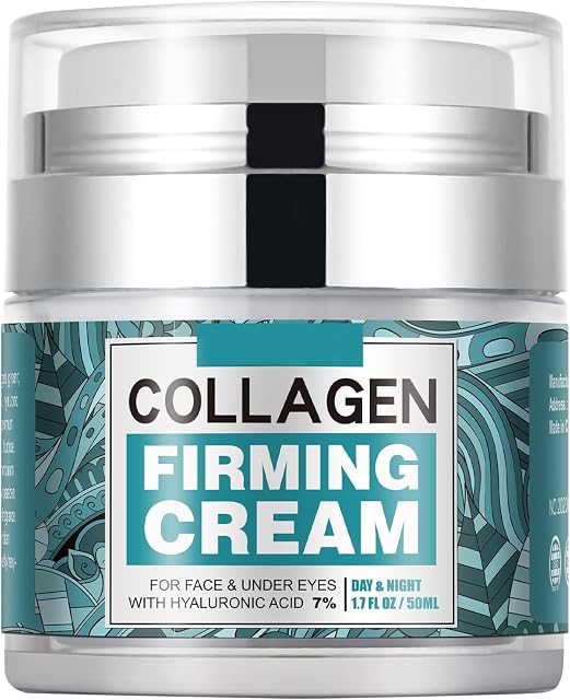 Crème pour visage de collagène avec 7% Acide hyaluronique, Hydratant visage hydratant Crème faciale, Crème de col léger & Lotion de visage de nuit pour les femmes hommes, 50ML