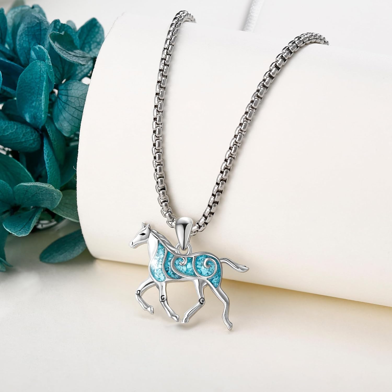 Animal Necklace 925 Sterling Silver Turquoise Horse/Hummingbird/Butterfly/Dragonfly/Phoenix/Turtle/Cowgirl Hat/Owl/Highland Cow/Cat Pendant Jewelry Gifts for Women Men - Image 3