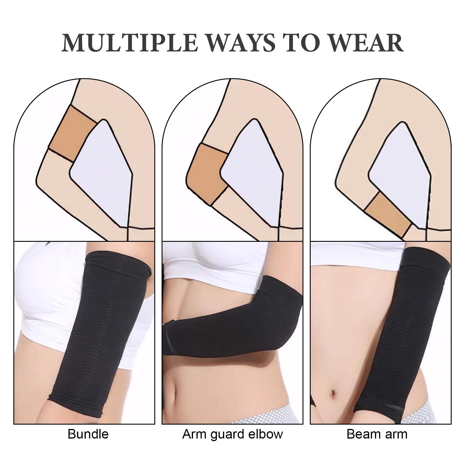 2 Paare Oberarm Bandage, Kompression Arme Lipödem, Arm Kompression, mit Sport-Stirnband, Schweißabsorbierend und Atmungsaktiv, Geeignet für Ellenbogensport und Fitness (Schwarz/Hautfarbe)