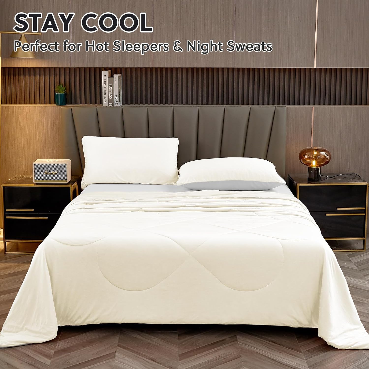 HOMFINE Cooling Comforter Japanese Double-Sided Cold Tech Fabric Cooling Blanket for Night Sweats Hot Sleepers, Q-Max 0.45 Soft Breathable Silky Smooth Lightweight Beige Summer Comforter Twin - Image 5