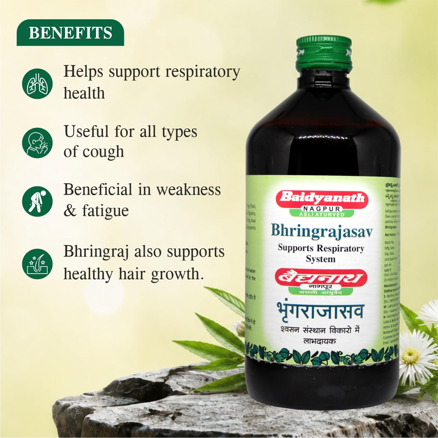 Baidyanath Asli Ayurved Bhringrajasava 450 ml |Multi-Benefit Ayurvedic Formula | Ayurvedic Ingredients Bhringraj Asav for Hair Growth, Liver, Cough Relief and Blood Purification 1