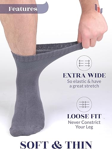 Vista 34 de Hugh Ugoli Calcetines para diabéticos para hombre, calcetines tobilleros sueltos, bambú, extra anchos, finos, sin costuras, parte superior no 17