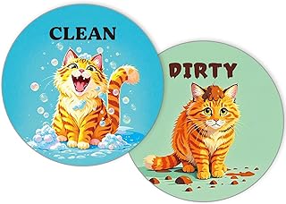 Funny Dishwasher Magnet Clean Dirty Sign,Double-Sided Reversible Clean/Dirty Sign for Stainless Steel Dishwashers,Refrigerator,Laundry Room,Kitchen,Pet Magnetic Home and Kitchen Gadgets - Cute Cat