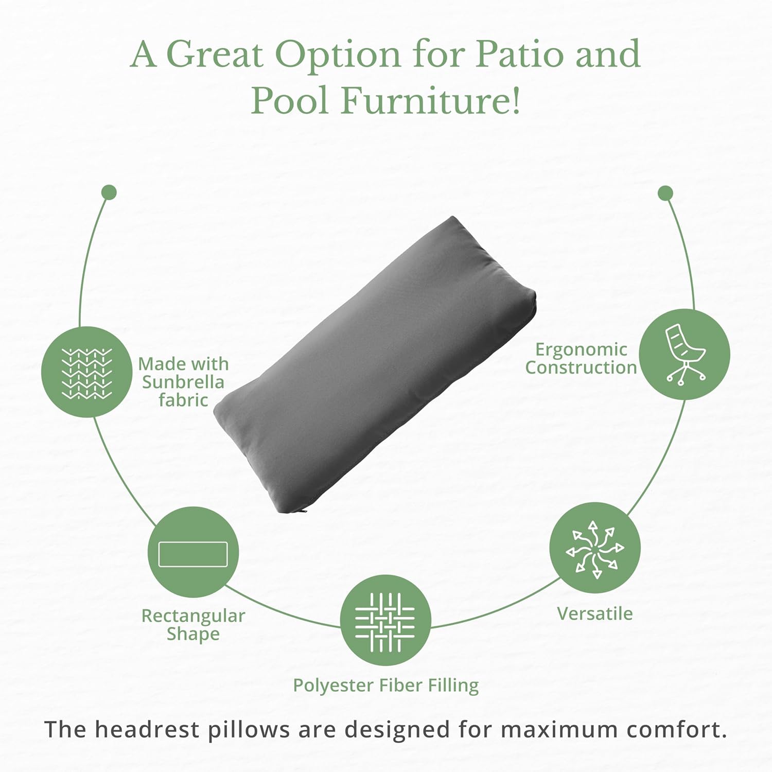 Sunbrella Headrest/Lumbar Pillow for Ledge Chaises, Loungers, and Pool Chairs, Ideal for Outdoor and Patio Furniture, 18” x 8” x 3", Charcoal
