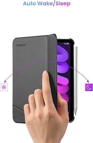 Miniatura 8 de tomtoc Smart Folio - Funda vertical para iPad Mini A17 Pro6 2021 de 8.3 pulgadas 2024, 3 capas, separable, delgada, funda protectora magnética con 4