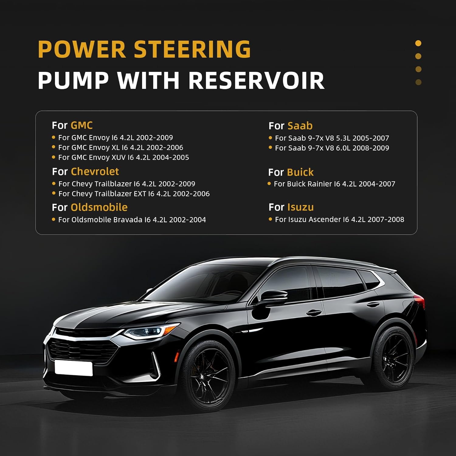 Power Steering Pump, for GMC Envoy, for Chevy Trailblazer, for Buick Rainier, for Isuzu Ascender, for Saab 9-7x, 2002-2009 I6 4.2L,V8 5.3/6.0L, 20-65990, 5029778, with Reservoir & Pulley with Pulley