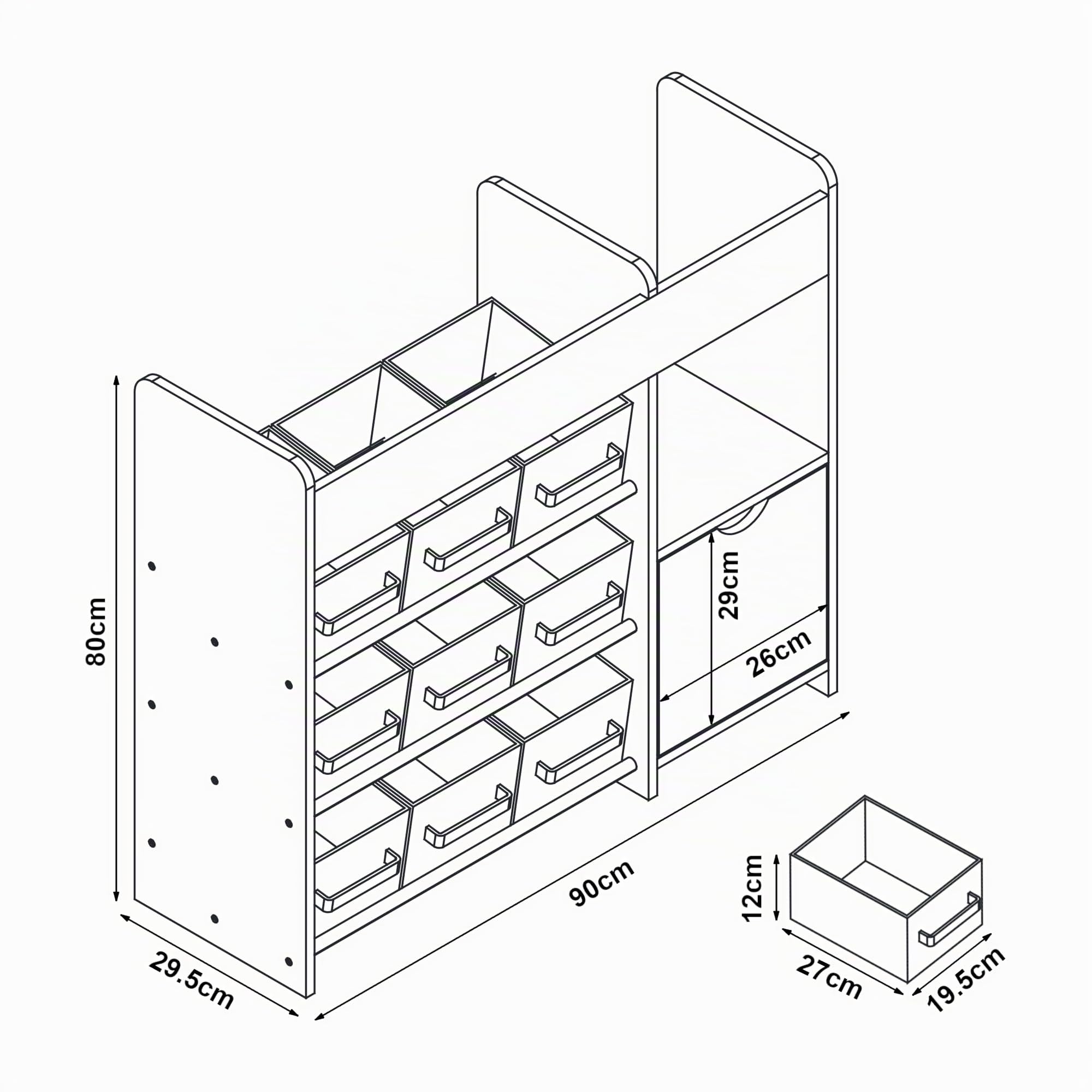 [en.casa] Étagère Enfant avec 9 Boîtes de Rangement et Armoire Meuble de Stockage Bibliothèque avec Koala Océan Panneau de Particules Polyester Métal 80 x 90 x 30 cm Blanc Gris Bleu