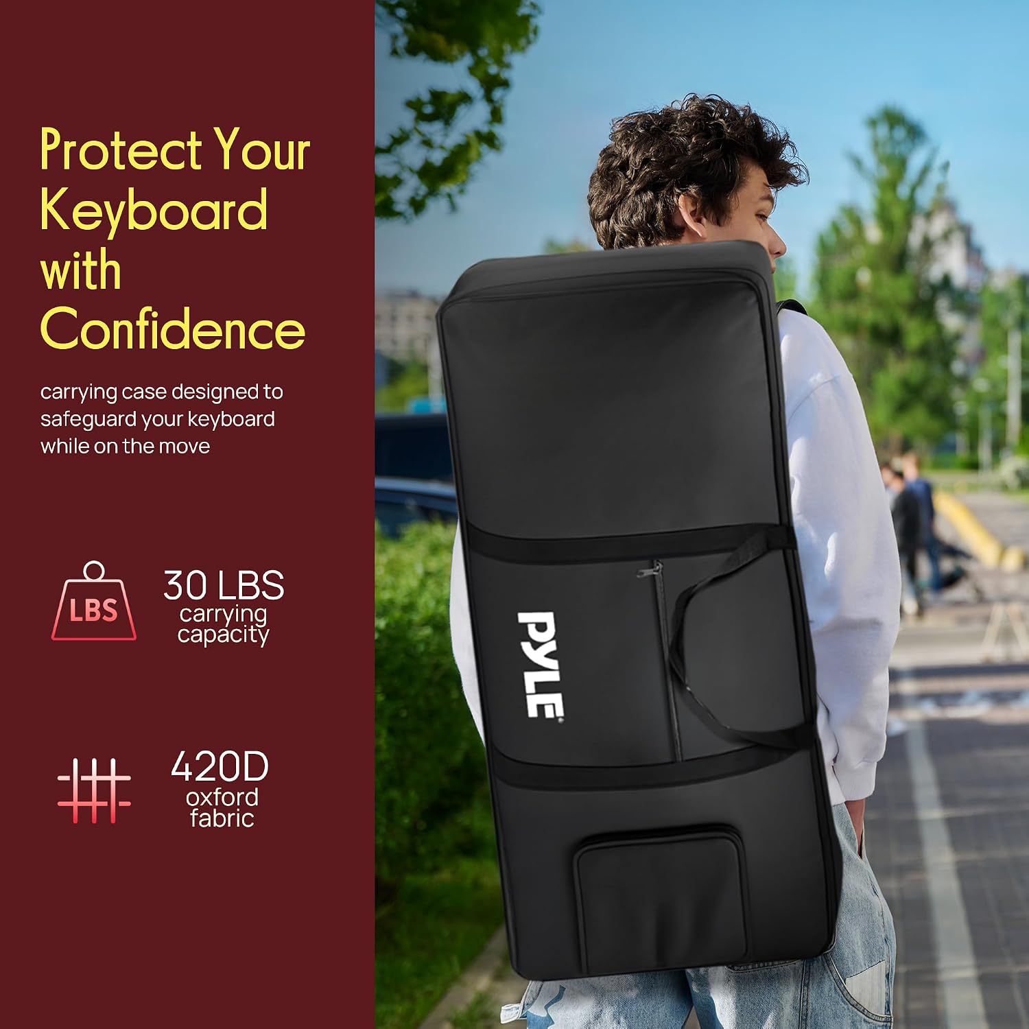 Pyle Keyboard Case, 61 Key Carrying Case Bag for Piano Keyboards, Protects and Covers Portable Digital Keyboard Water Resistant, Used for Models PKBRD6139BT, PKBRD6151PB, and PKBRD6175P