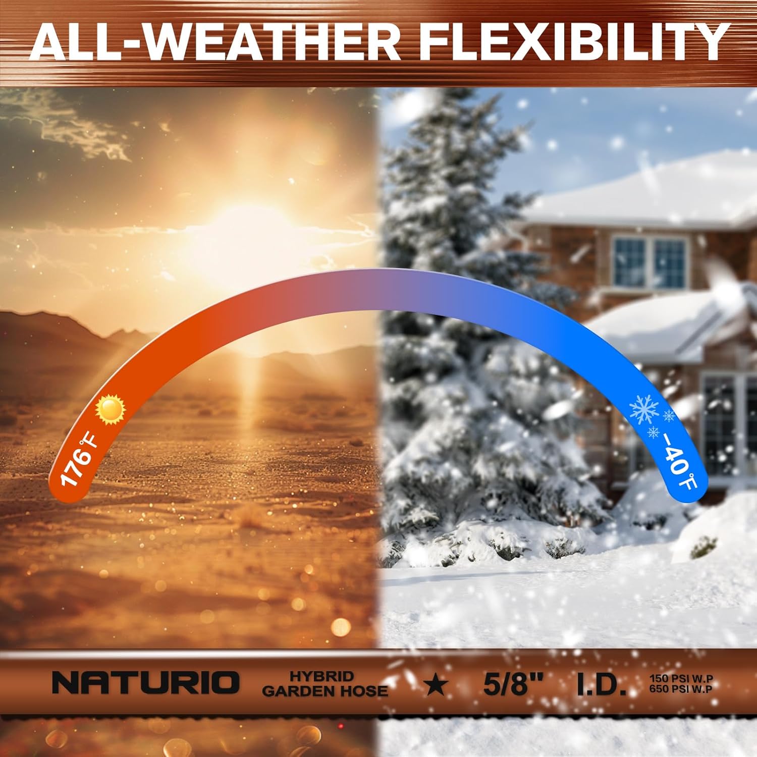 Heavy Duty Garden Hose 5/8" x 50ft, Flexible Lightweight Water Hose, Hybrid Rubber, NO Kink, 650 Burst PSI, Male to Female Fittings