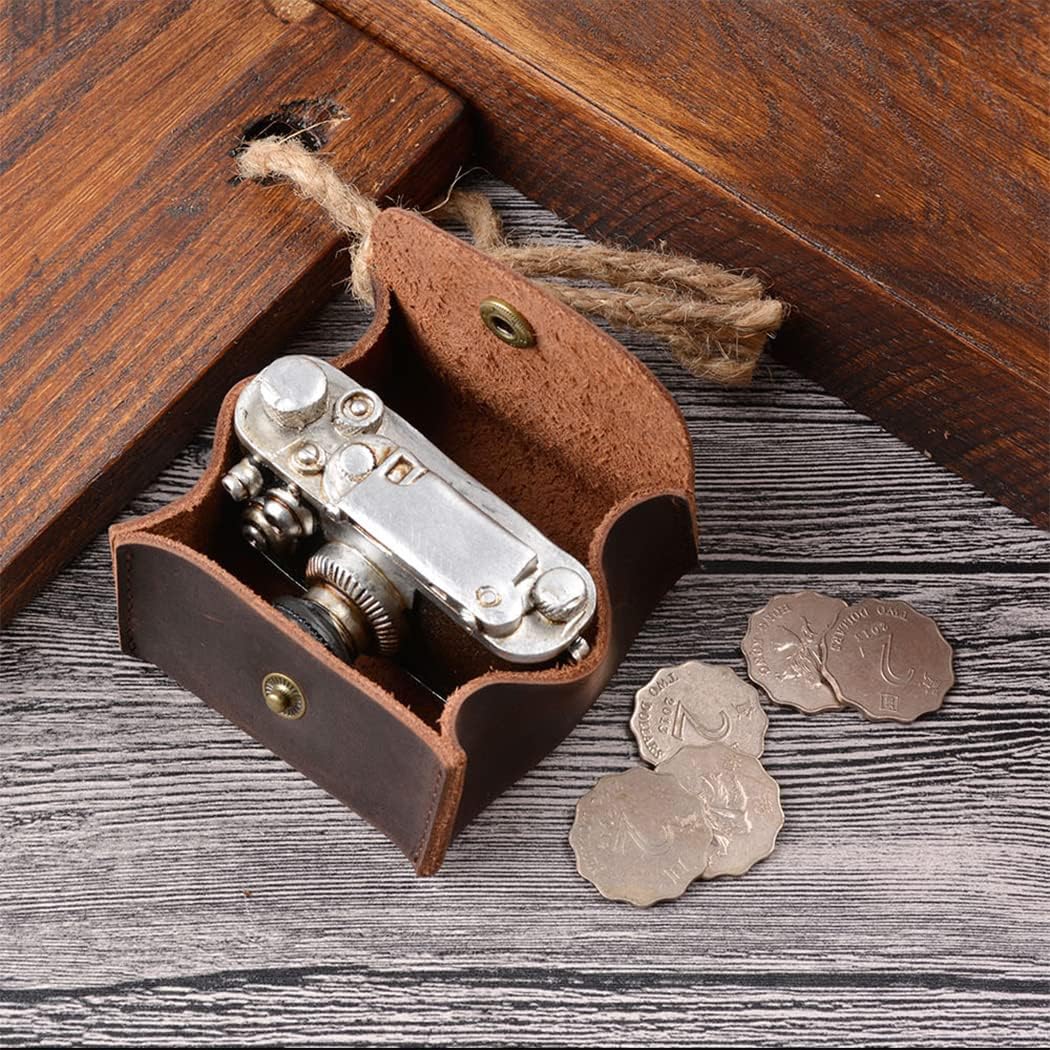 Genuine Leather Squeeze Coin Purse Pouch Rustic Moon Pocket Coin Case Mini Coin Tray Purse with Leather Snap Button – Dark Brown