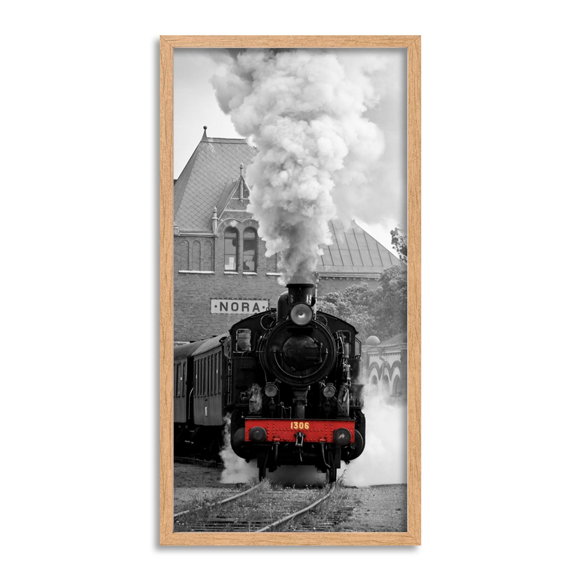 Wee Blue Coo Old Steam Train Engine Long Panel Framed Wall Art Print
