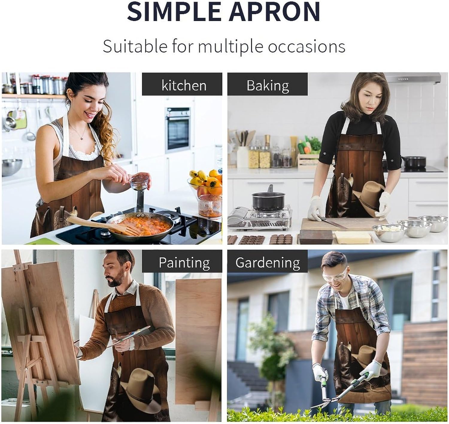 Apron Adjustable Bib Apron for Women Men Cowboy Black Hat Western Boots Chef Aprons for Cooking