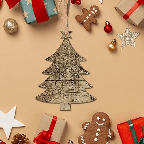 6 adornos de Navidad de madera, mapa del mundo, adorno de árbol de Navidad, adornos de madera de Navidad para vacaciones, decoraciones colgantes de