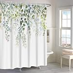 Botanical Shower Curtain, Grey Leaves Plants Floral Branches Tree Bathroom Curtain, Abstract Leaves Natural Shower Curtain Set with 12 Hooks for Bathroom, 183x183cm