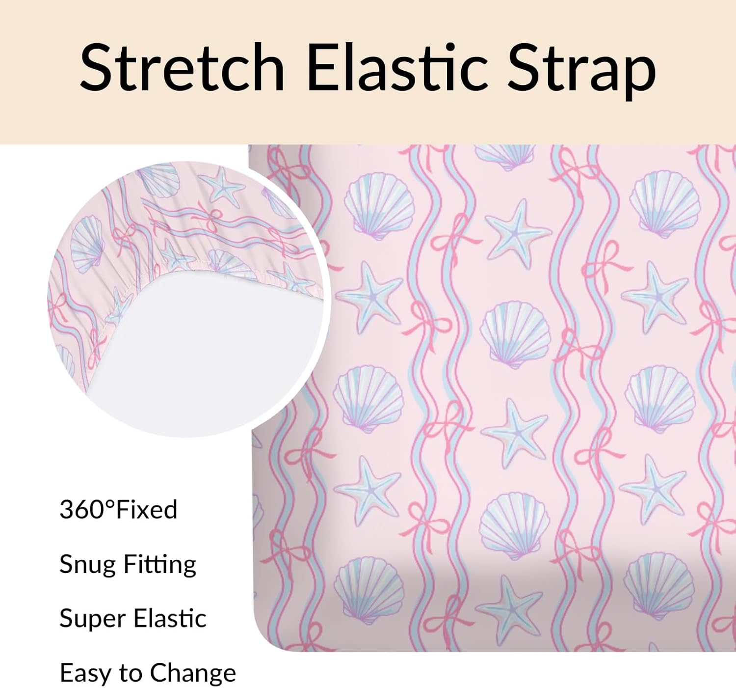 Pink Blue Coastal Baby Boys Girls Crib Sheets Cute Seashells Starfish Bows Striped Standard Crib Toddler Mattresses Summer Sea Ocean Beach Nursery Bedding Sheet Crib Mattress Sheets 28x52in