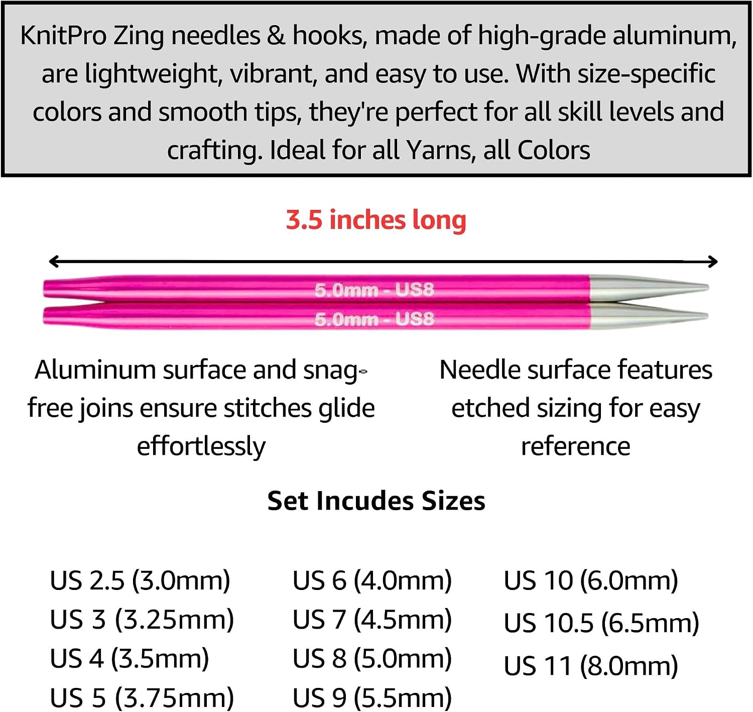 KnitPro Zing Regal Set 4 inch Circular Knitting Needles Size 2.5, 3, 4, 5, 6, 7, 8, 9, 10, 10.5, 11 Interchangeable, 5 Cables, Connectors & More, Fabric Case with Project Bag