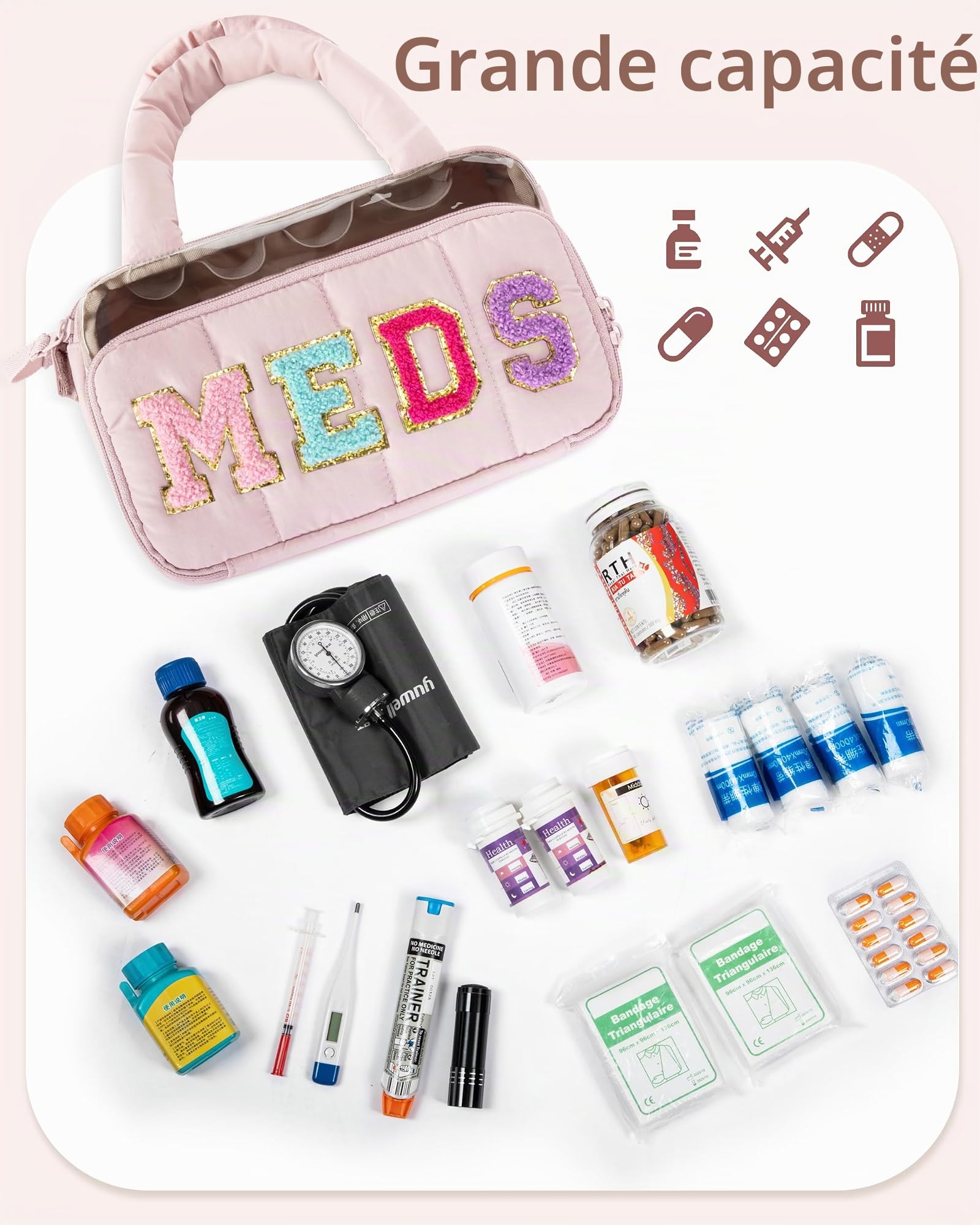 Fasrom Sac Infirmiere Liberales avec Lettre en Chenille | Trousse de Premiers Secours de Voyage pour Visite à Domicile en Portant Fournitures Médicales