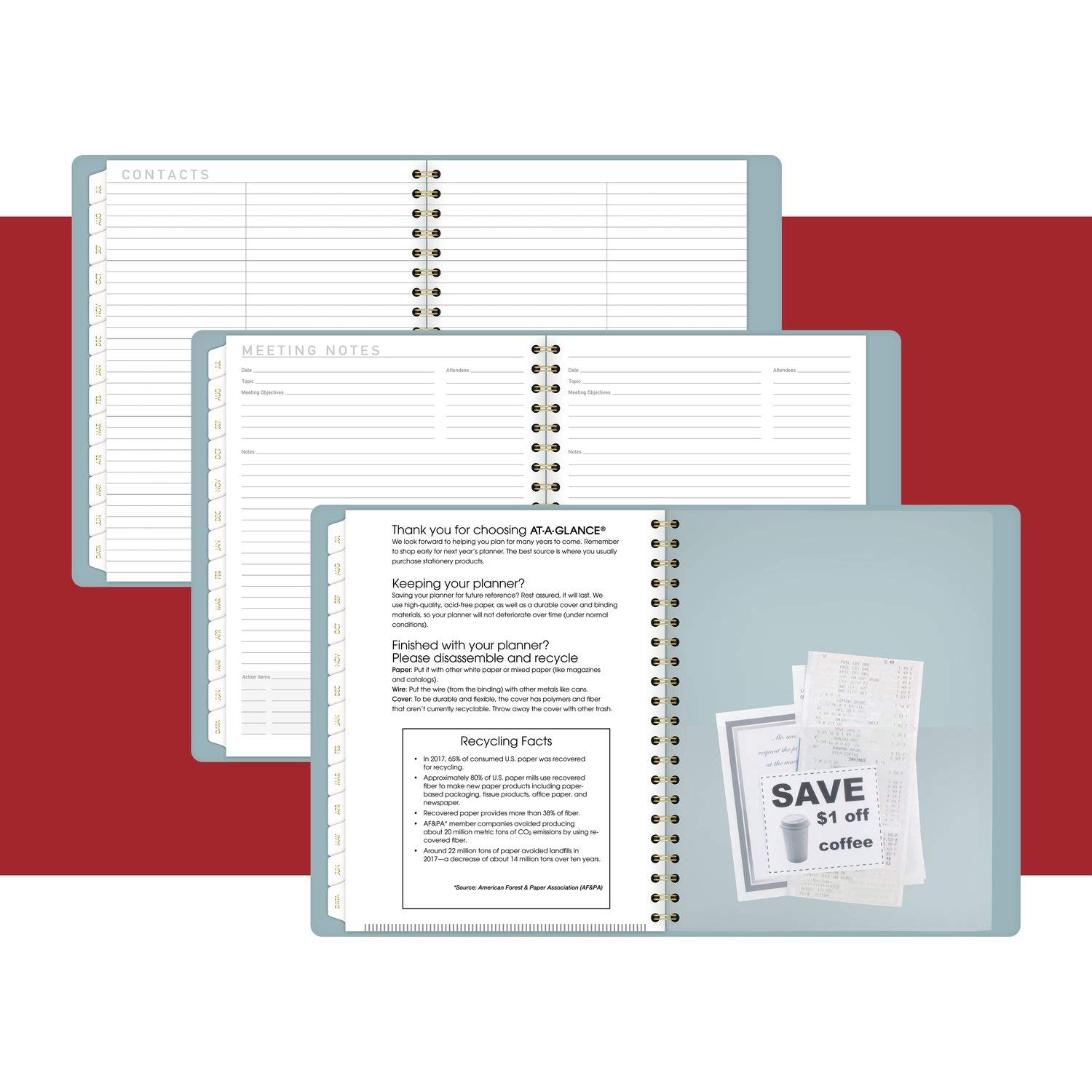 AT-A-GLANCE AT-A-GLANCE - Agenda académica 2021-2022, agenda semanal y mensual, 8-1/4 x 11 pulgadas, grande, para escuela, profesor, estudiante, contemporáneo, vidrio marino (70957X46)
