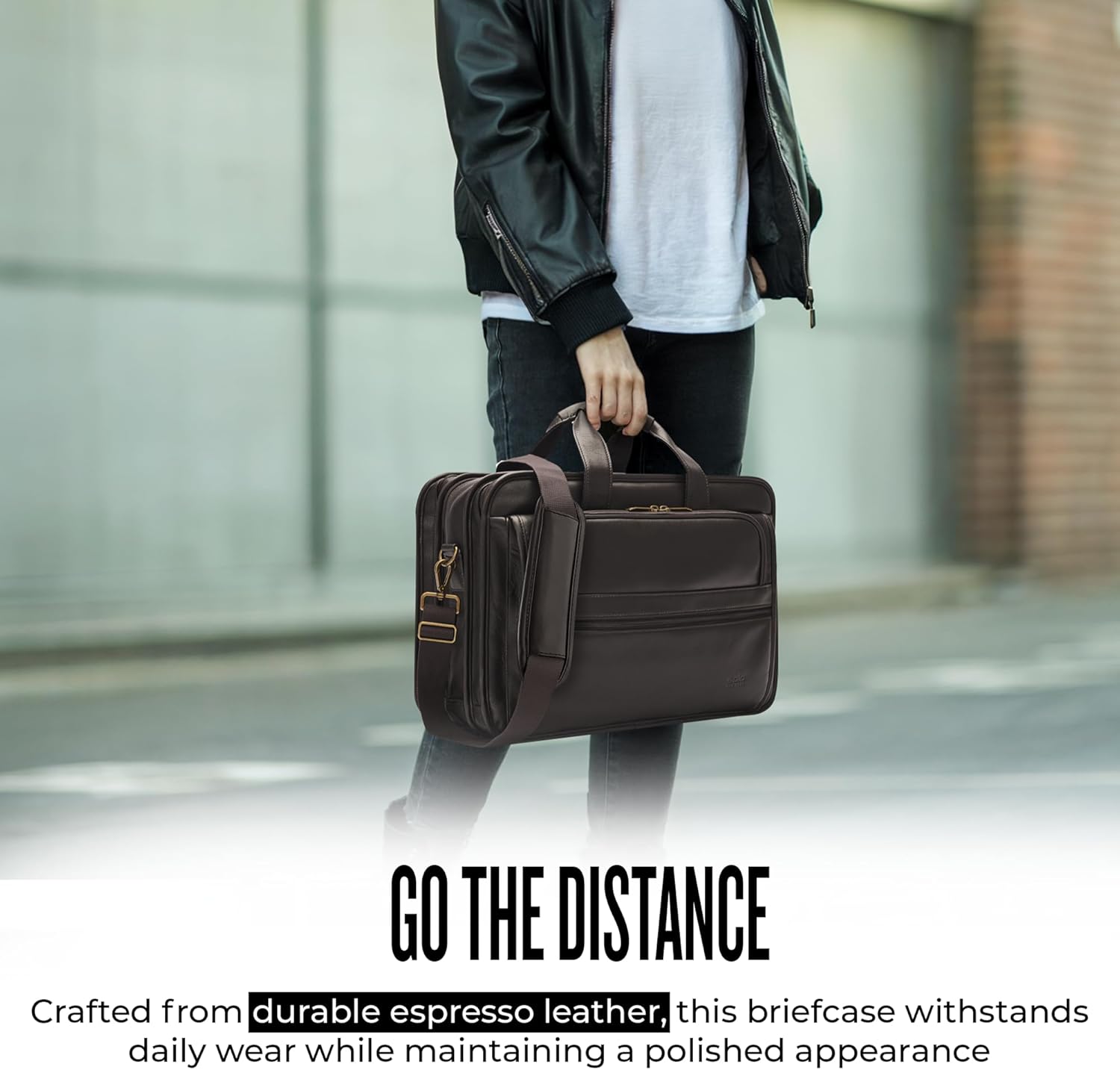 Solo New York Briefcase - Laptop Carrying Bag for Women & Men, Brief for Travel & Work, Padded Shoulder Strap, Premium Leather Body, Fits 15.6" Computer - Espresso