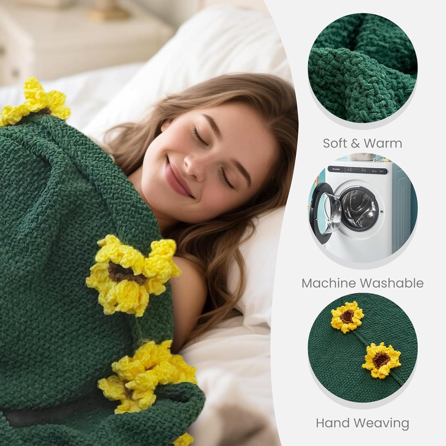 Flower Bouquet Blanket, Valentines Day Gifts for Her Wife Girlfriend Grandkids Mom,Completed Crochet Flower Blanket,Soft Knitted Throw Blankets,Housewarming Gifts for Birthday Anniversary(Sunflowers) - Image 5