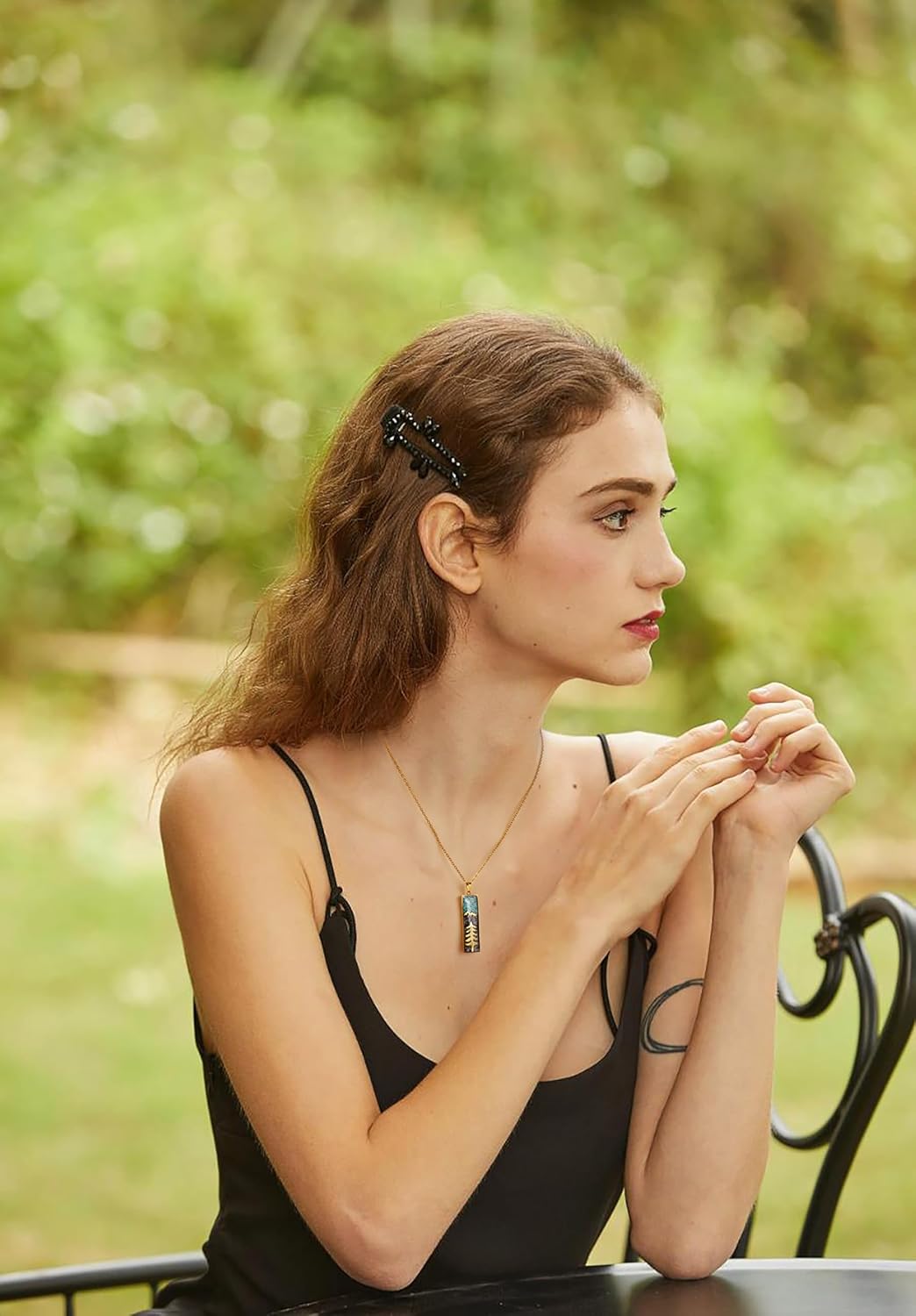 Turquoise Chips Mountain Necklace Pine Tree Necklace, Tiny Mountain Forest Nature Wilderness Trees Stainless Steel Necklace Inspirational Gifts for Women Skiers, Hikers, Climbers and Nature Lovers - Image 4