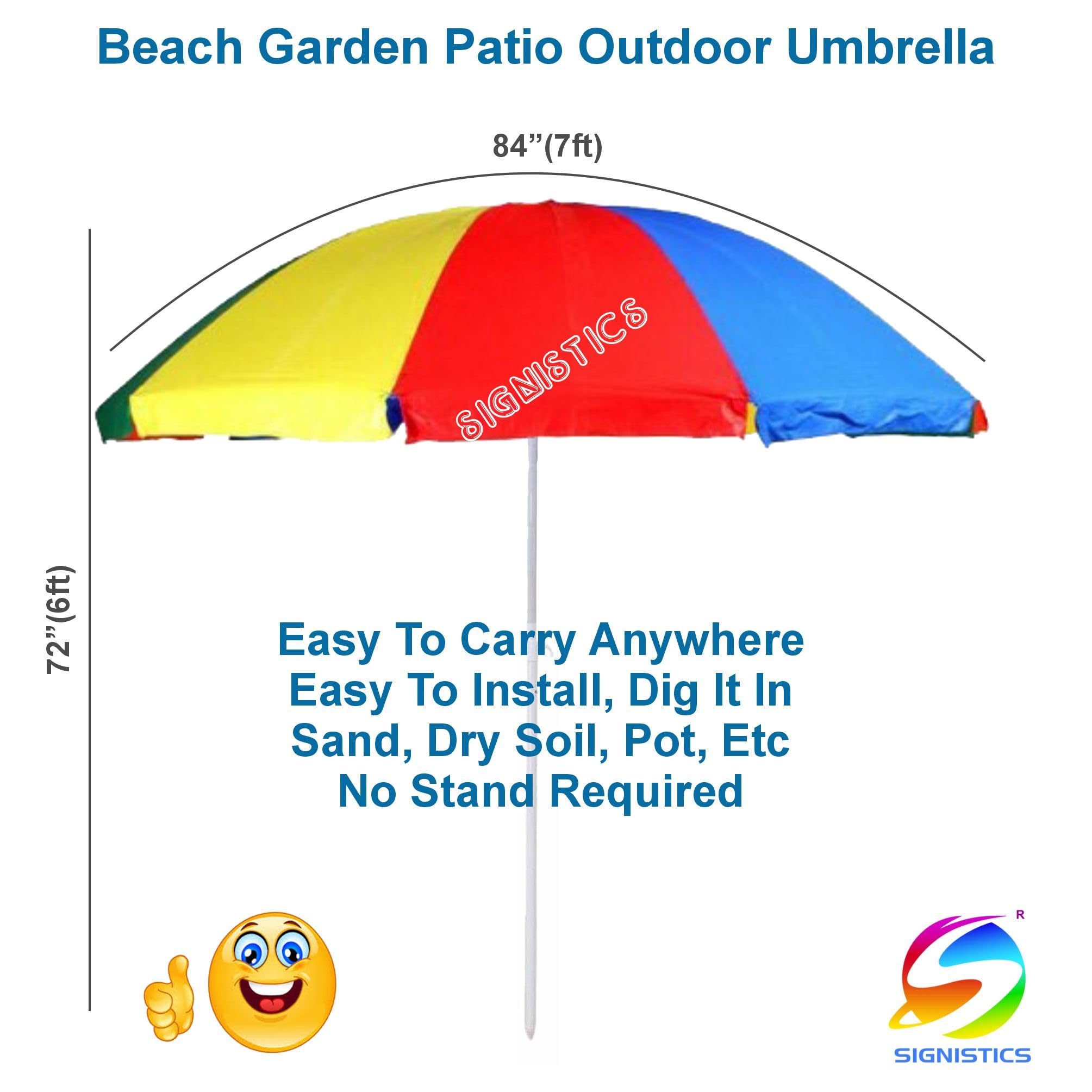 SIGNISTICS 7ft Rainbow Multicolour Folding Outdoor Umbrella with Extension Rod, for Garden, Patio, Beach & Café (Canopy with Pole, No Stand) 1