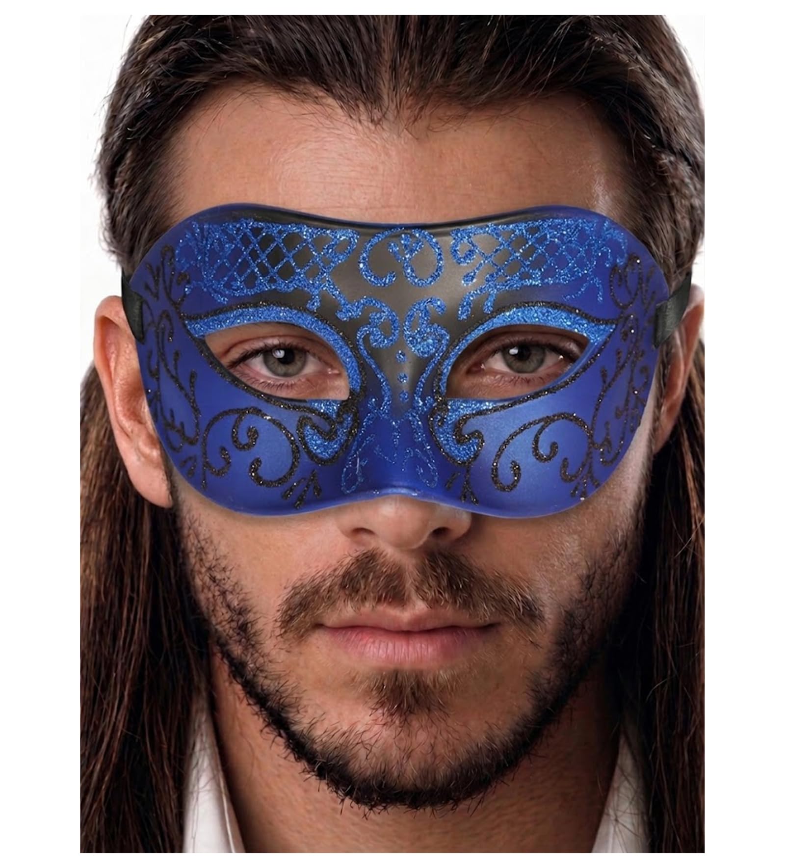 Masquerade Mask For Men - Antique Look Mask for Halloween, Venetian Party, Masquerade Party, Mardi Gras, & Prom, Blue Black Design, One size โ image 1