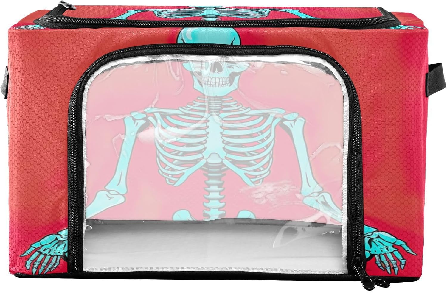 Skeleton Doing Yoga Clothes Storage, Foldable Closet Organizers and Storage, Bed Sheet Organizer and Storage with Lids & Clear Windows Metal Frame, and Sturdy Handles 32L