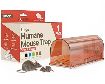 Campior Humane Mouse Trap Pack of 1, Live Mouse Traps Catch and Release for Indoors & Outdoors, Pet & Child Safe, 7.87" Reusable Plastic Mouse Cage with Spring Door, Cleaning Brush Included, Brown