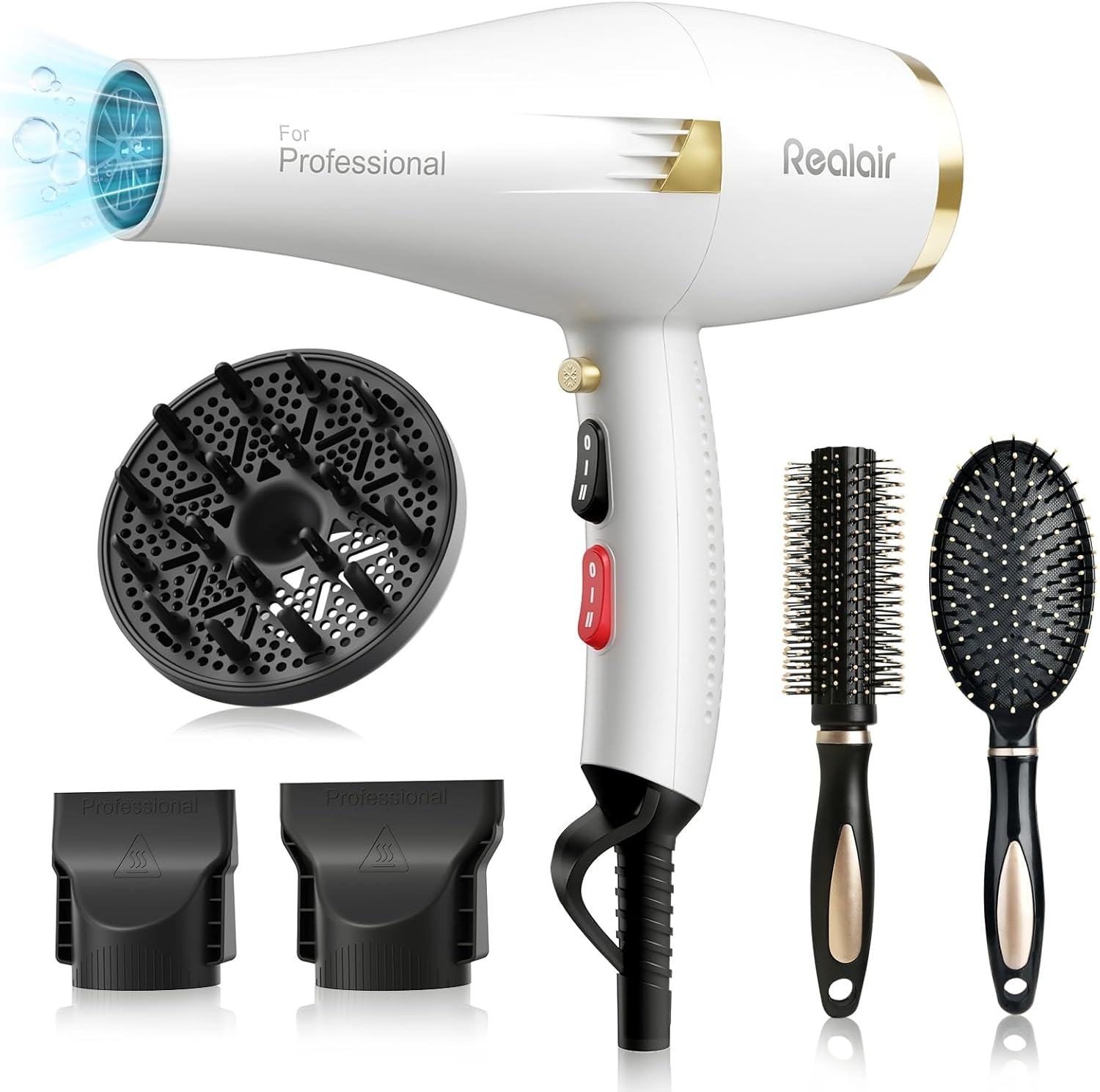 Salon Hair Dryer, Professional Blow Dryer AC Motor Fast Drying with 2 Speed, 3 Heat Setting, Cool Button, with Diffuser, Nozzle, Concentrator Comb for Curly & Straight Hair