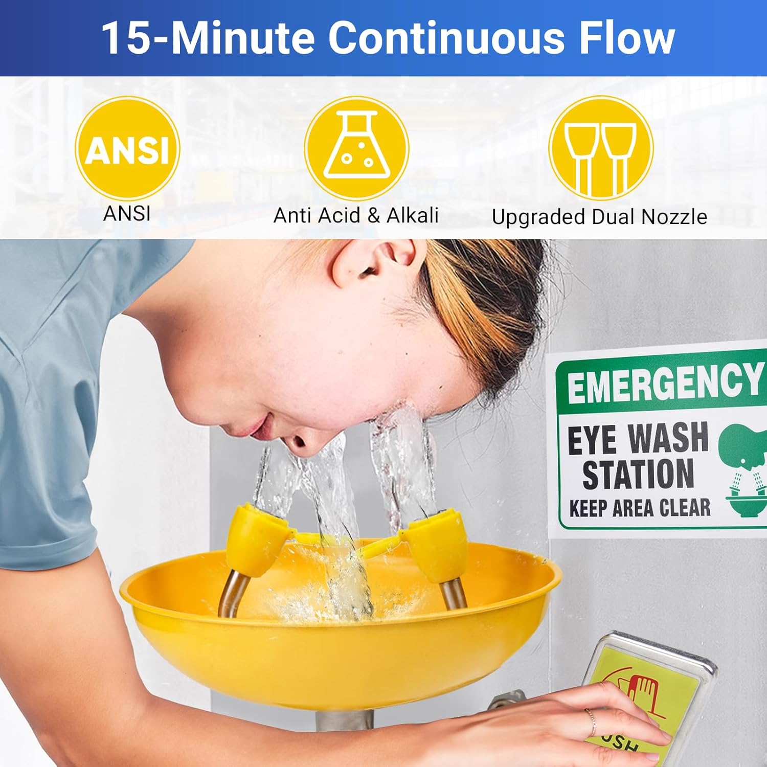 Emergency ABS Wall Mounted Eye Wash Station, 304 Stainless Steel - OSHA Approved Eyewash Kit - for Lab & Industrial Safety