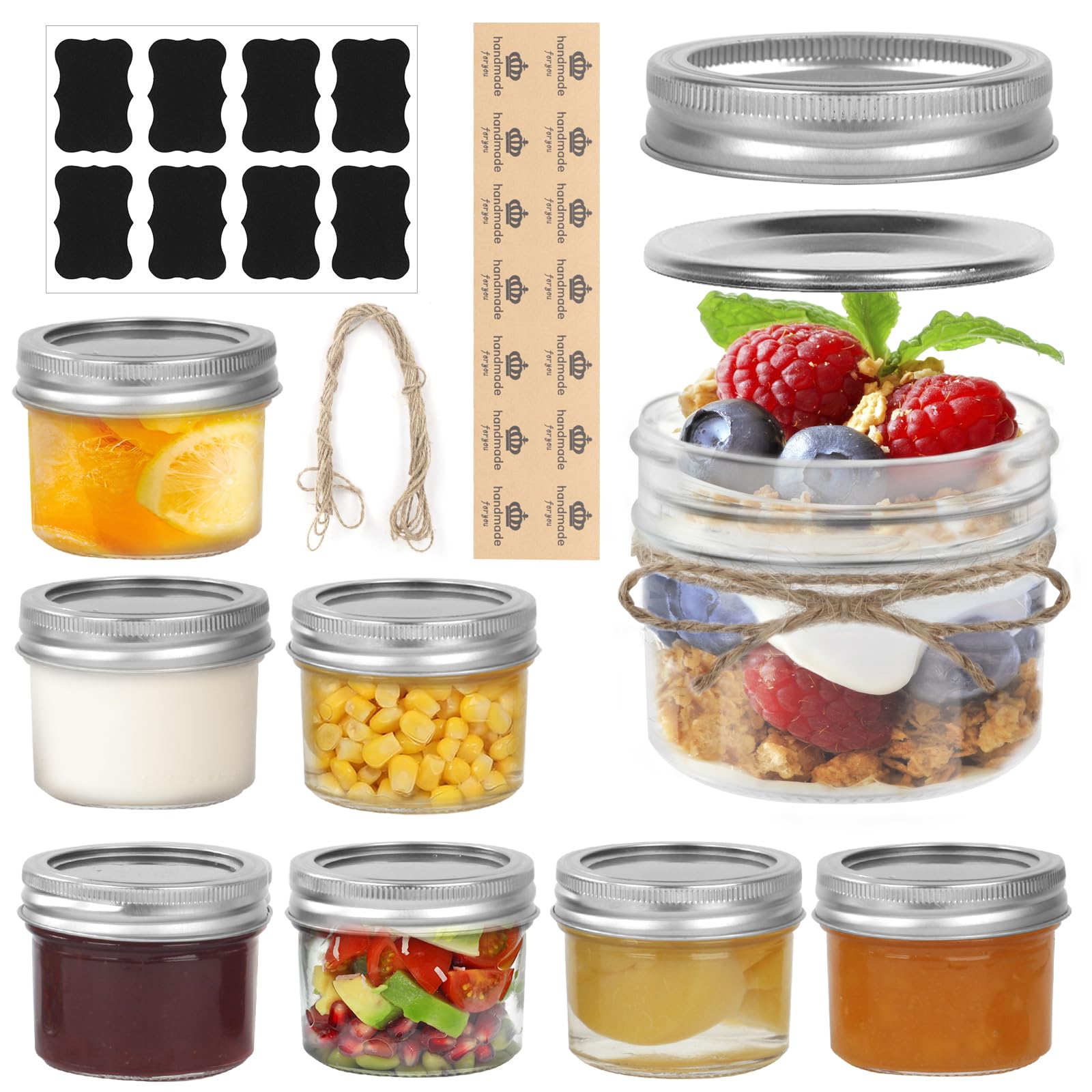 Withosent Barattoli in vetro trasparente, 8 pezzi, con coperchio, in vetro trasparente, con coperchio a vite, ideali per marmellate fatte in casa, gelatine, barattoli di muratore