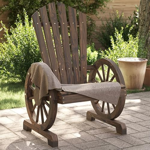 Garden Adirondack Chair Set of 2 Burnt Wood Solid Fir Wood Medium, Ergonomic Outdoor Seating with Wide Armrests for Patio Garden Balcony, Durable