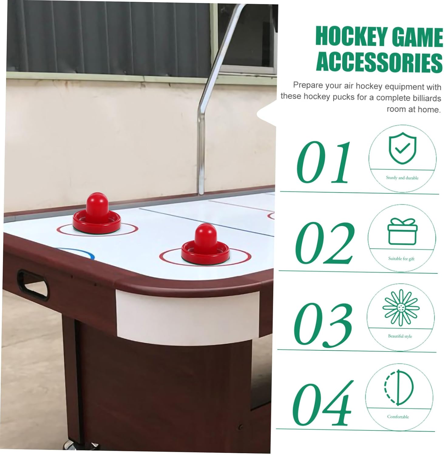 8PCS Air Hockey Pushers Paddles Replacement with Felt Pads for Game Tables Red Ergonomic Handles Hockey Equipment Accessories