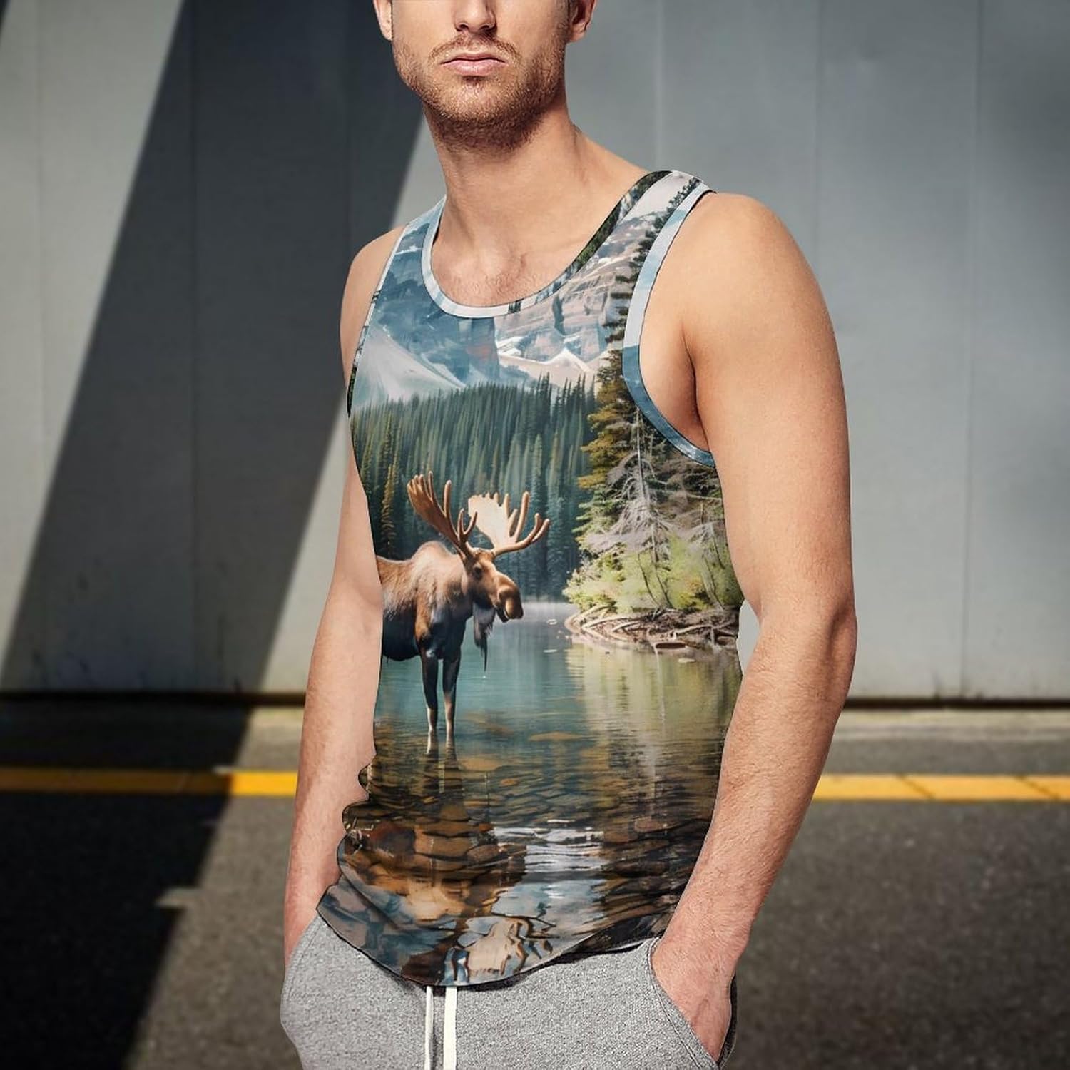 Moose Men's Tank Top Sleeveless Muscle Shirts Vest Beach T Shirts for Workout Gym