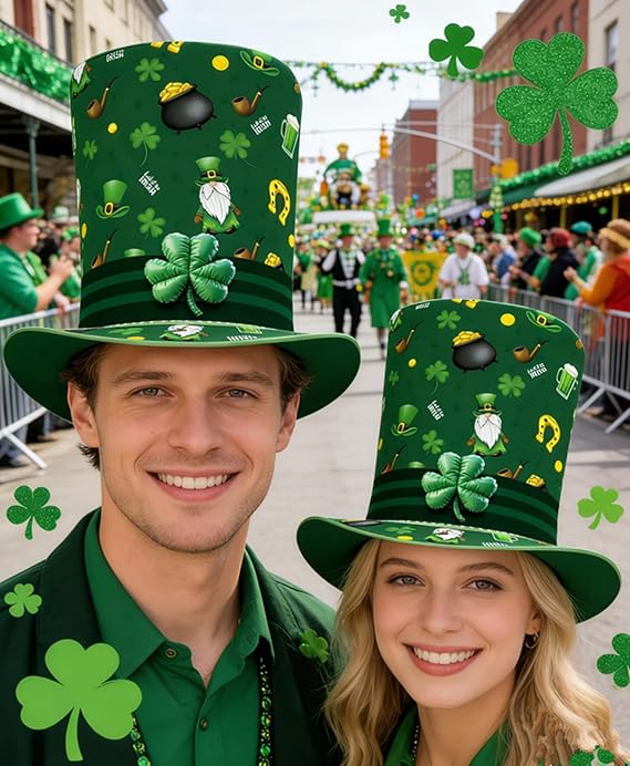 Xuan2Xuan3 St. Patrick's Day Green Leprechaun Top Hat Shamrocks Irish Festive Four-Leaf Clover Sparkle Costume Top Hat Tree Topper