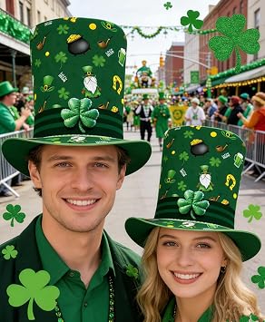 Xuan2Xuan3 St. Patrick's Day Green Leprechaun Top Hat Shamrocks Irish Festive Four-Leaf Clover Sparkle Costume Top Hat Tree Topper