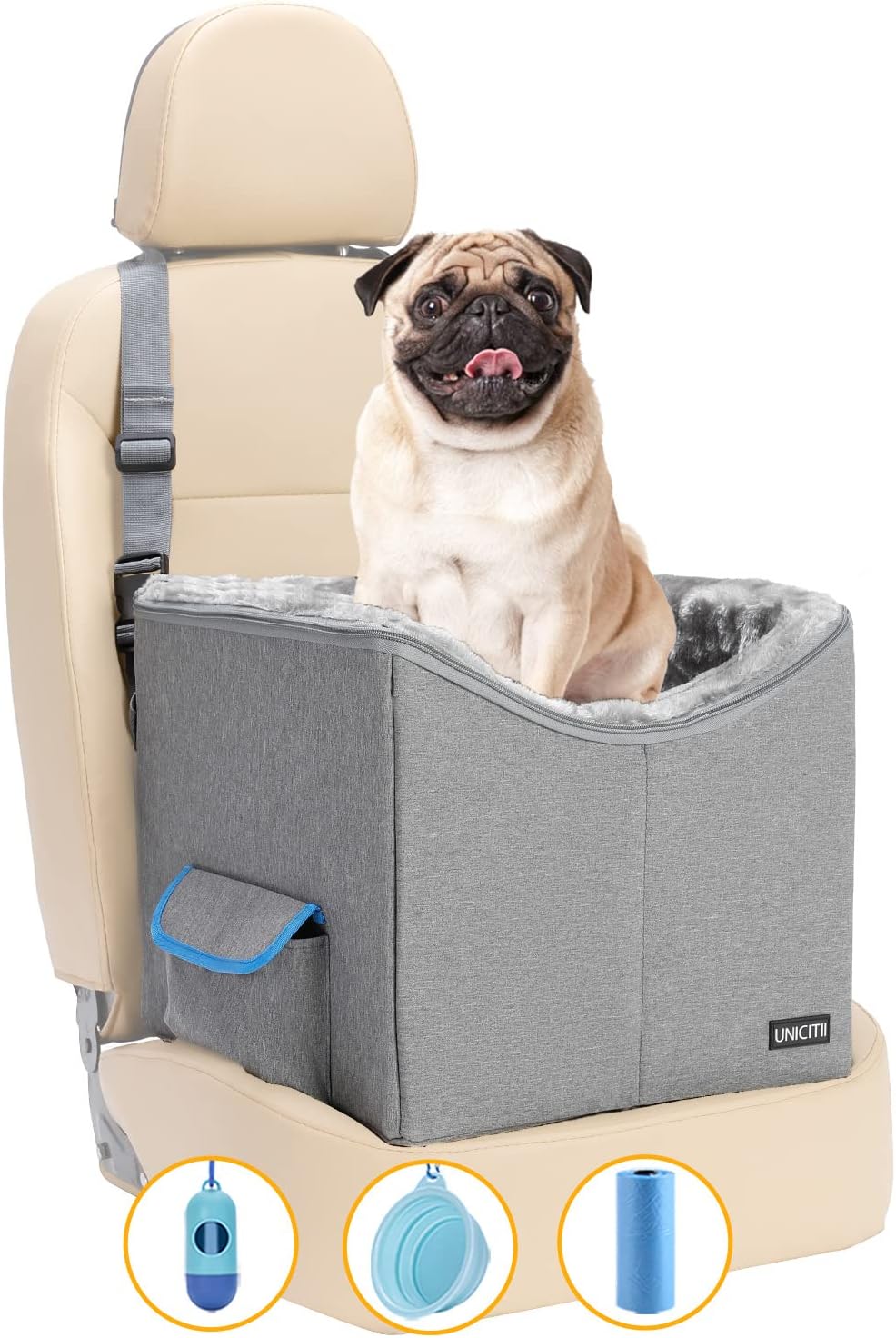 UNICITII Dog Car Seat for Small Dogs, Elevated Dog Booster Seat Pet Travel Carrier Bed for Car