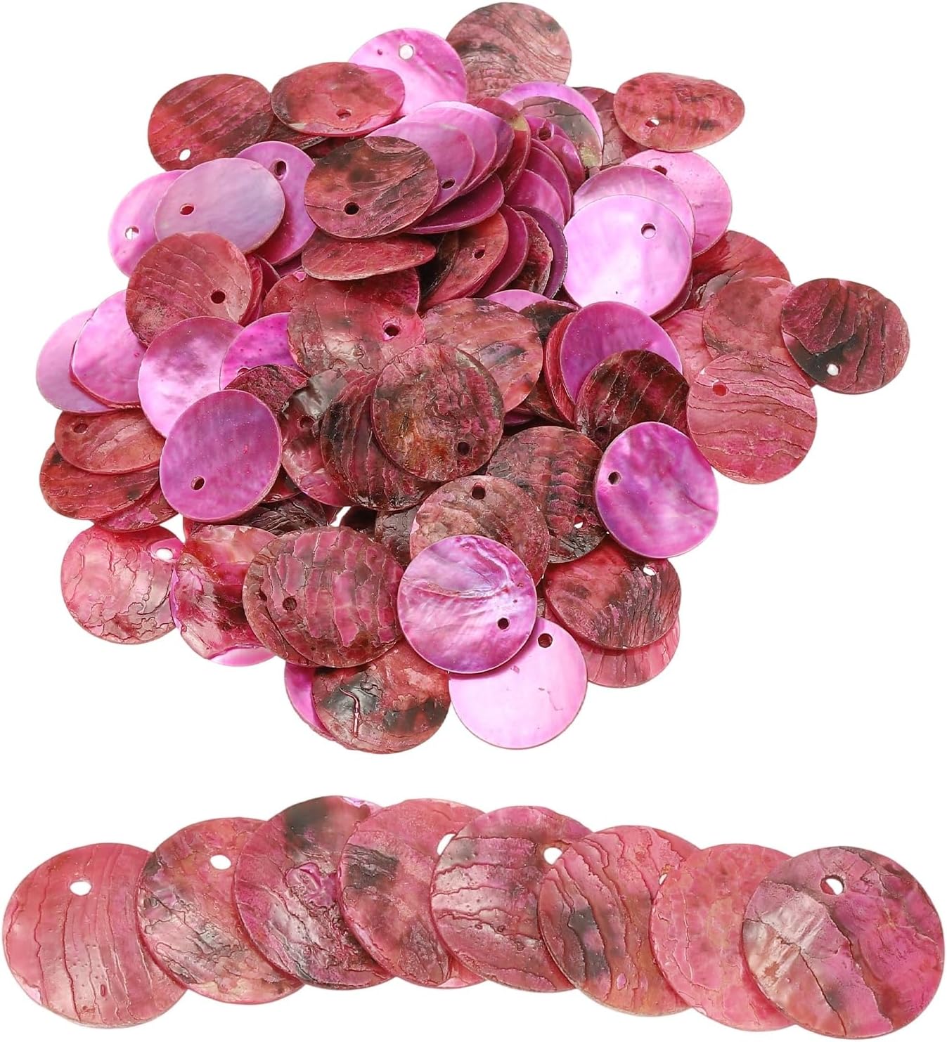 uxcell 60Pcs Mini Capiz Shells 1.5cm/0.6" Round Natural Shells with 1 Hole for Seashell Wind Chimes Curtain Shell Garland DIY Craft Wedding Home Decoration, Rose Red