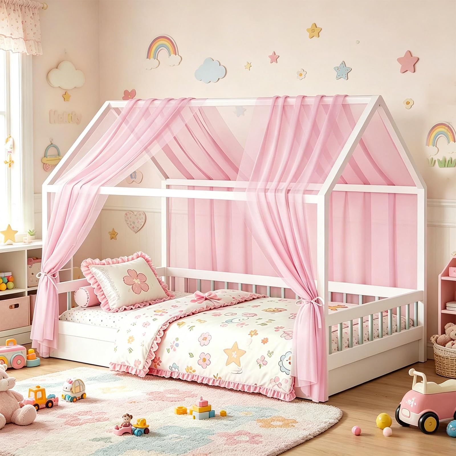 MeYuxg Set di 2 Baldacchino a Baldacchino per Letto di Casa, 150 x 350 CC in Cotone Biologico per Letto di Casa, Tenda Traspirante in Mussola per Lettino dei Bambini (Rosa)